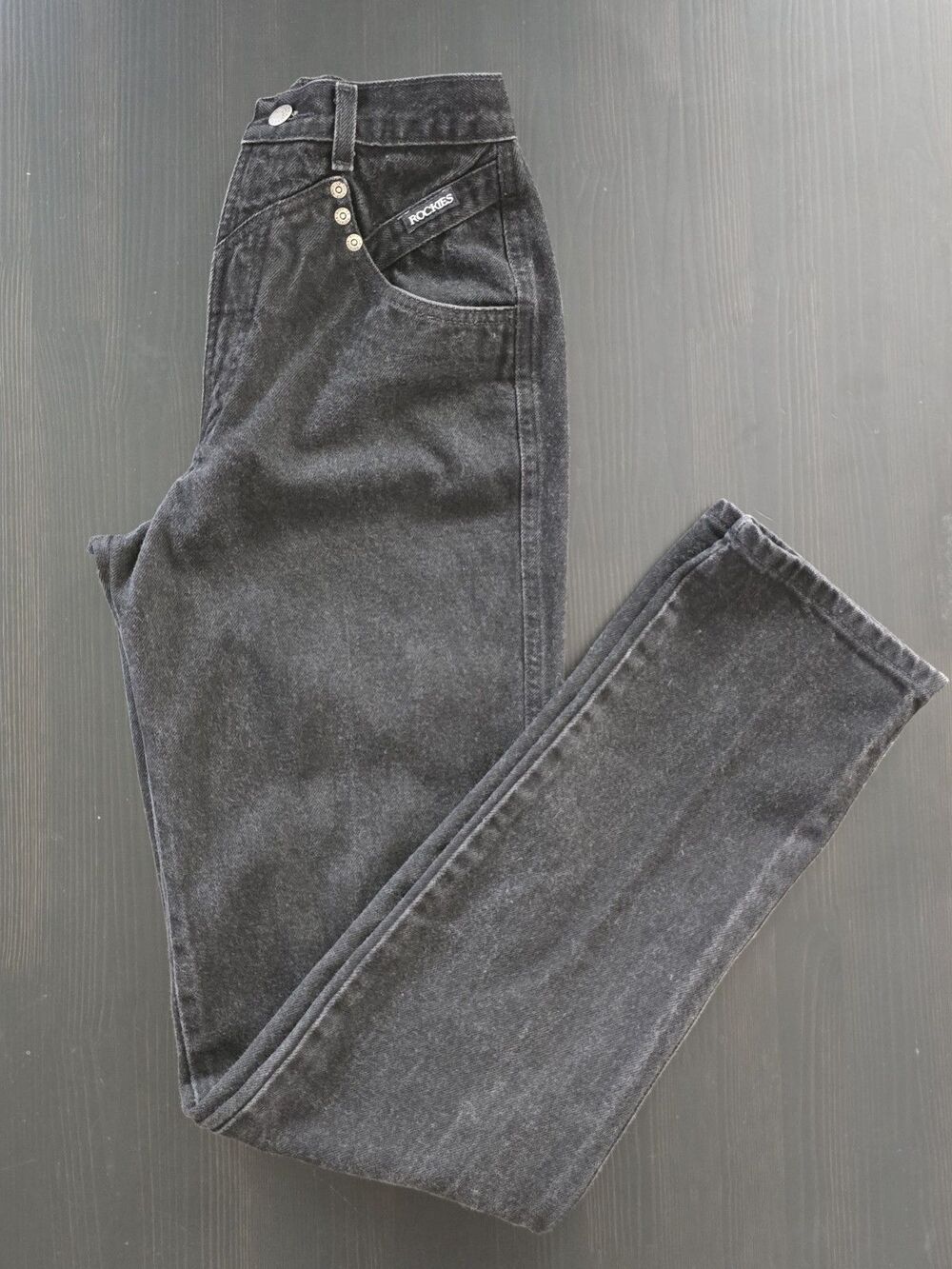 Vtg Rockies Rocky Mountain Faded Black Jeans Sz 28/7 28x36 Western Cowgirl Rodeo